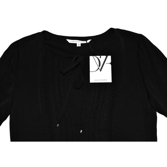 B2 DIANE VON FURSTENBERG Black Pleated Front Panel Detail W/Neck Tie Dress Sz 2 - Picture 4 of 6